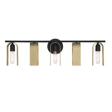 Designers Fountain U Turn 31.5in 5-Light Matte Black Glam Indoor Vanity Light with Brushed Gold Metal Shades D263M-5B-MB